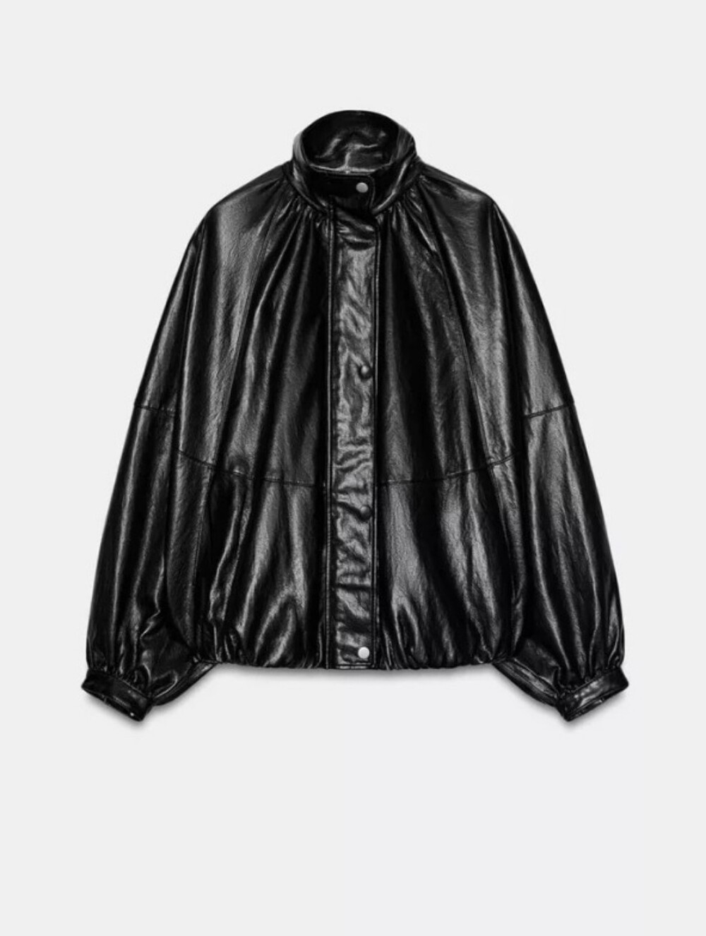 Zara Black Faux-Leather Bomber Jacket